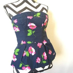 Navy Strapless Peplum Top